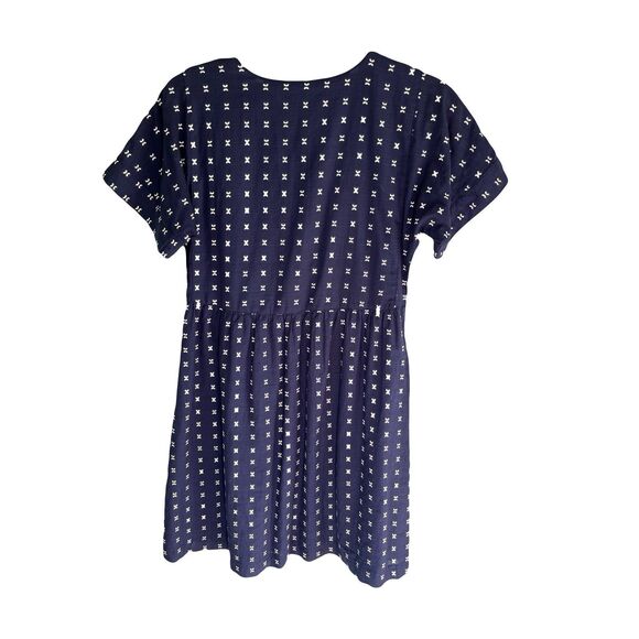 Madewell Navy & White Textured Dot V-Neck Dolman Sleeve Mini Dress Sz XS Preppy - Picture 3 of 8